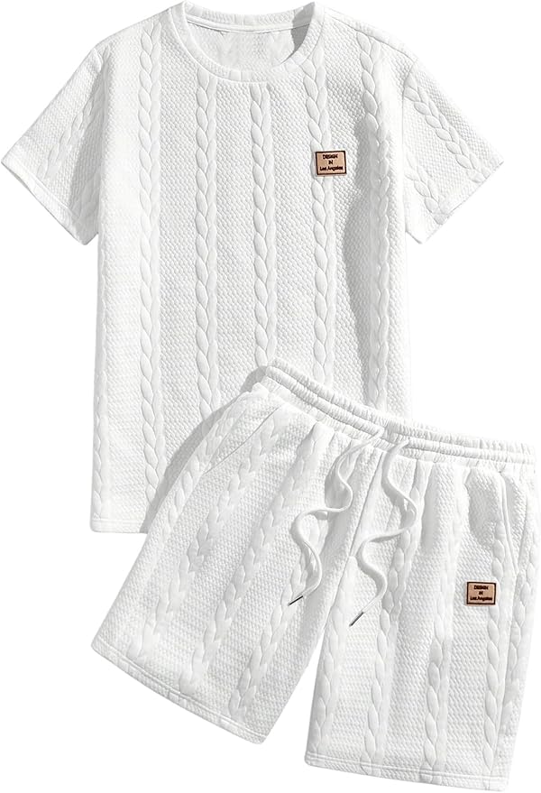 Men's Knitted Letter Stitching Round Neck 2-piece Set