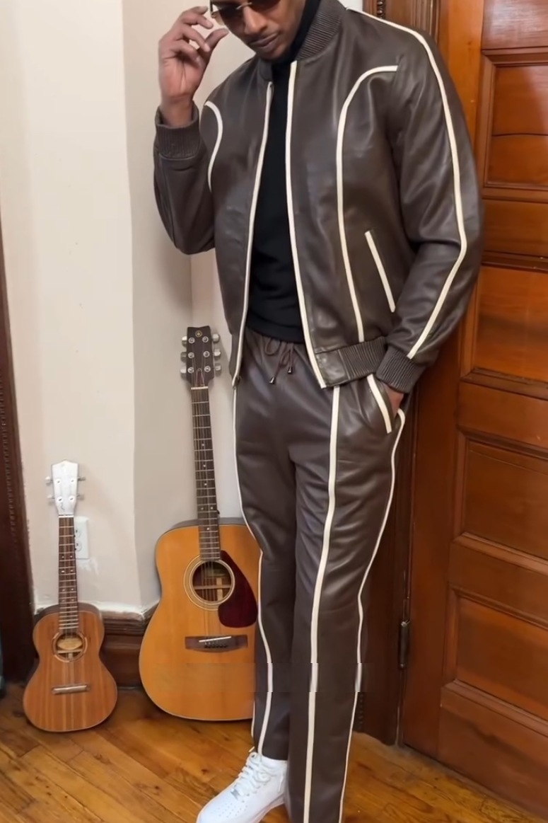 Men's Brown Leather Two-Piece Set