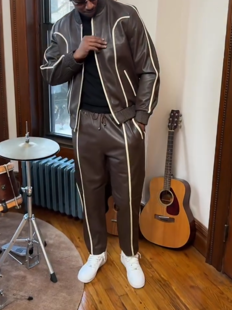 Men's Brown Leather Two-Piece Set