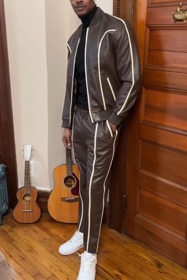 Men's Brown Leather Two-Piece Set