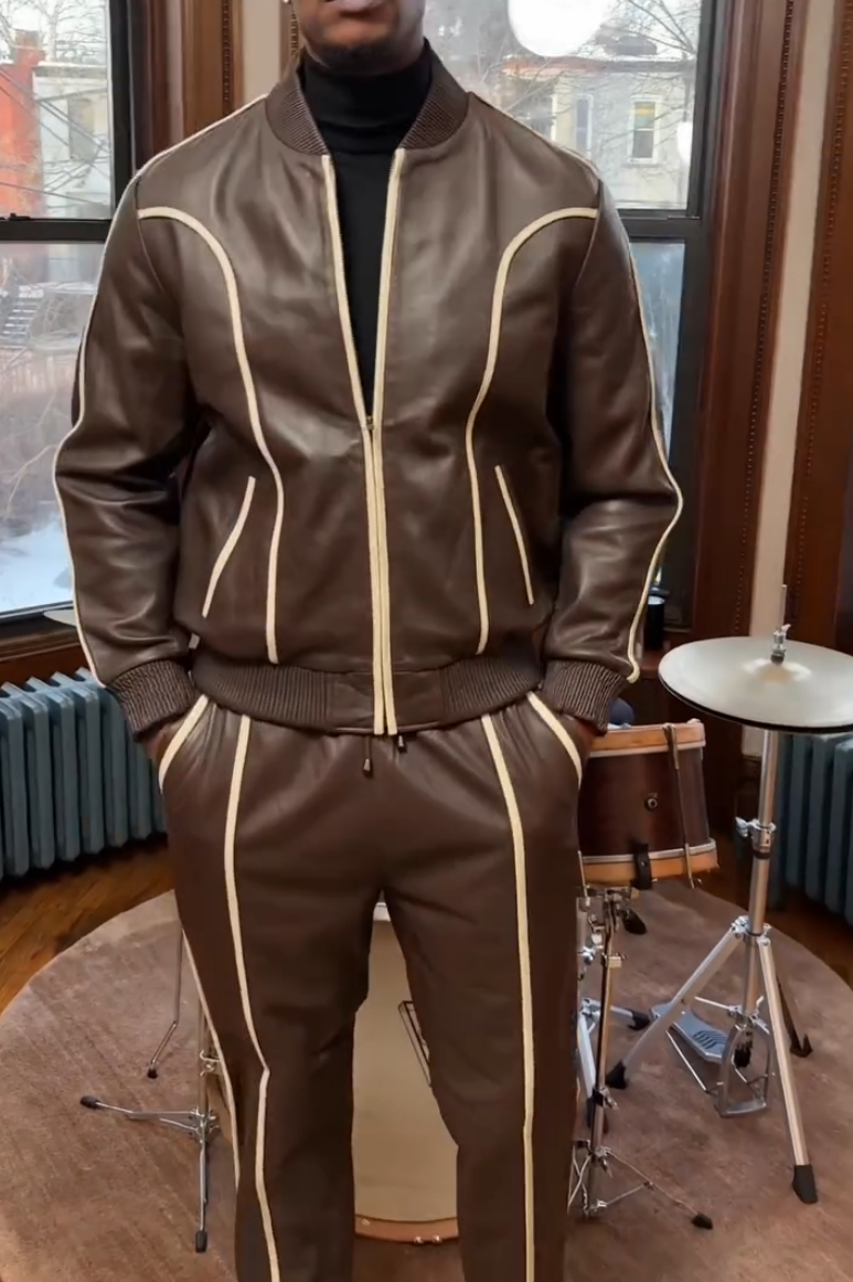 Men's Brown Leather Two-Piece Set