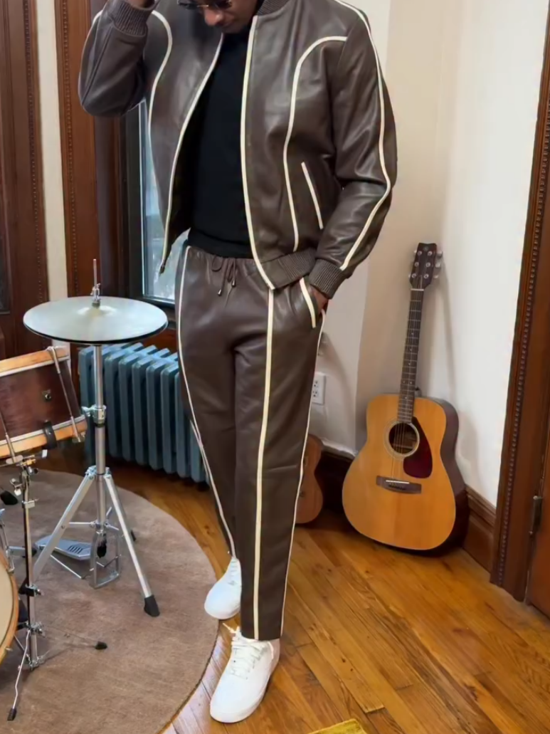 Men's Brown Leather Two-Piece Set