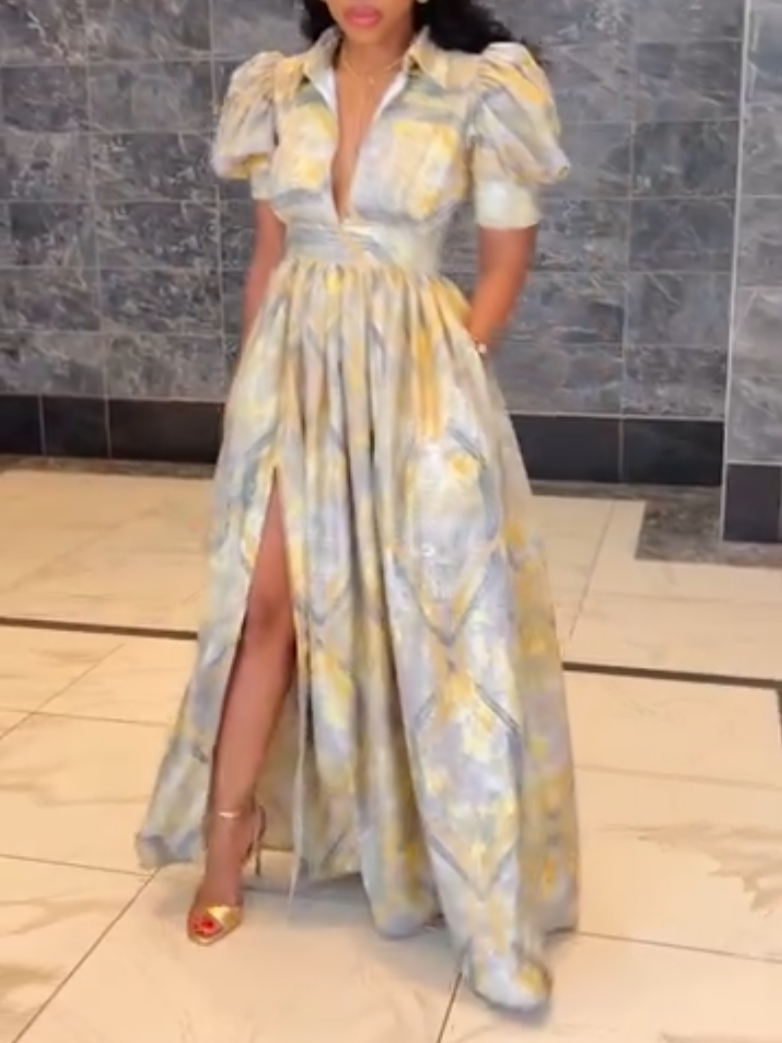 Elegant Gilded V-neck Maxi Dress