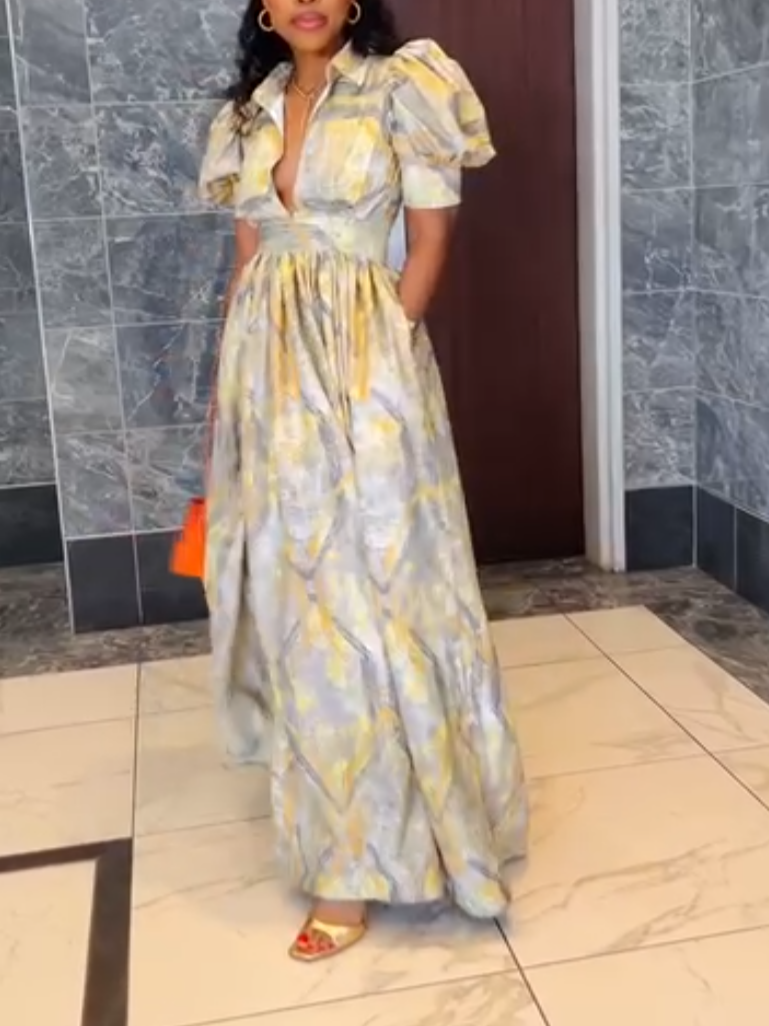 Elegant Gilded V-neck Maxi Dress