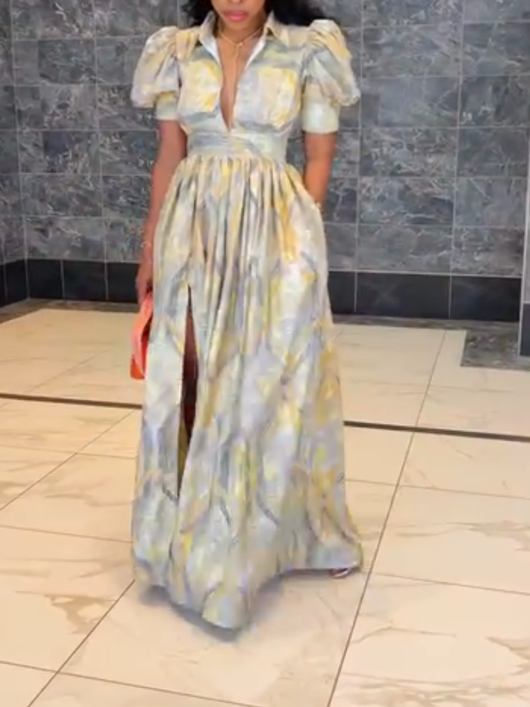 Elegant Gilded V-neck Maxi Dress