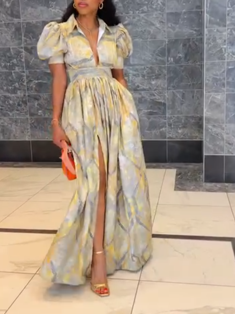 Elegant Gilded V-neck Maxi Dress