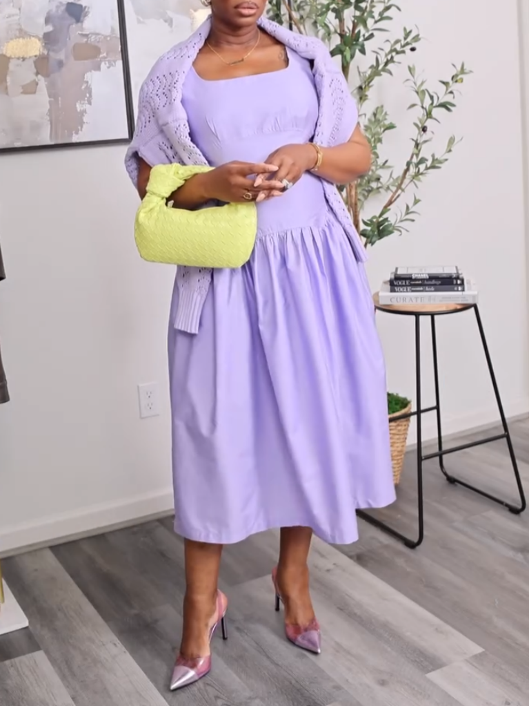 Casual Violet Lace-Up Dress