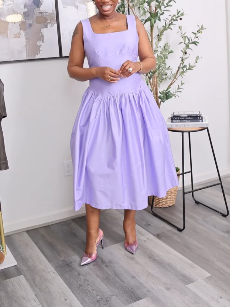 Casual Violet Lace-Up Dress