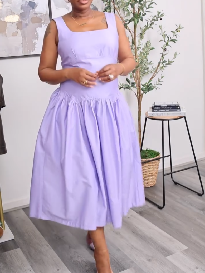 Casual Violet Lace-Up Dress