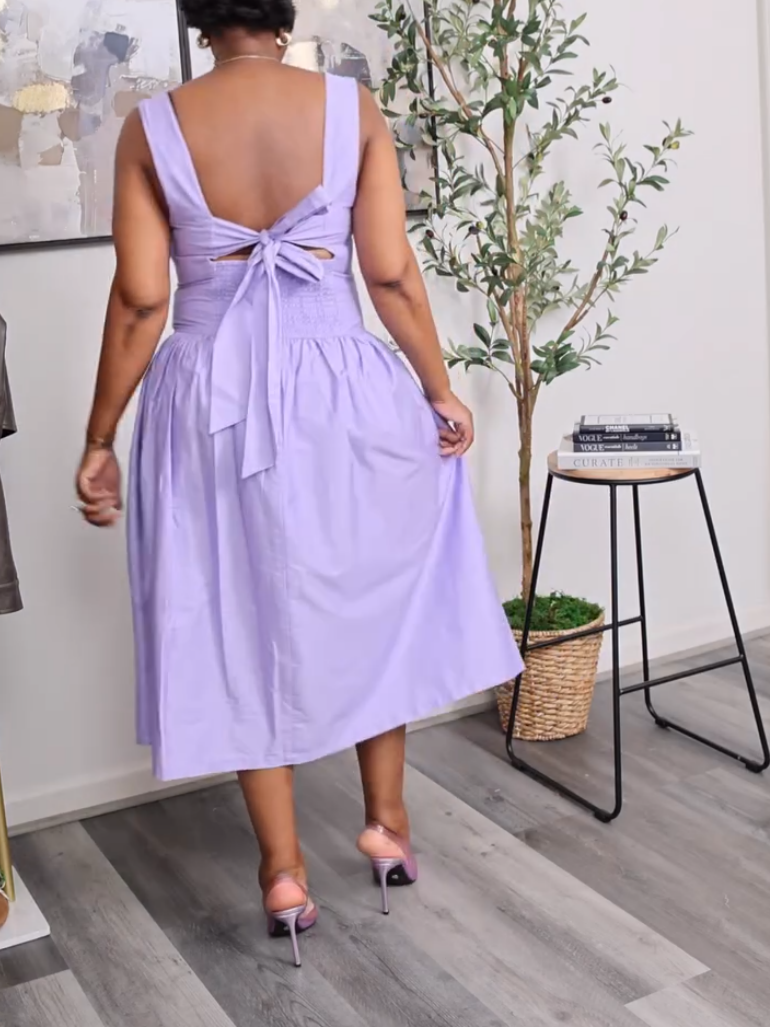 Casual Violet Lace-Up Dress