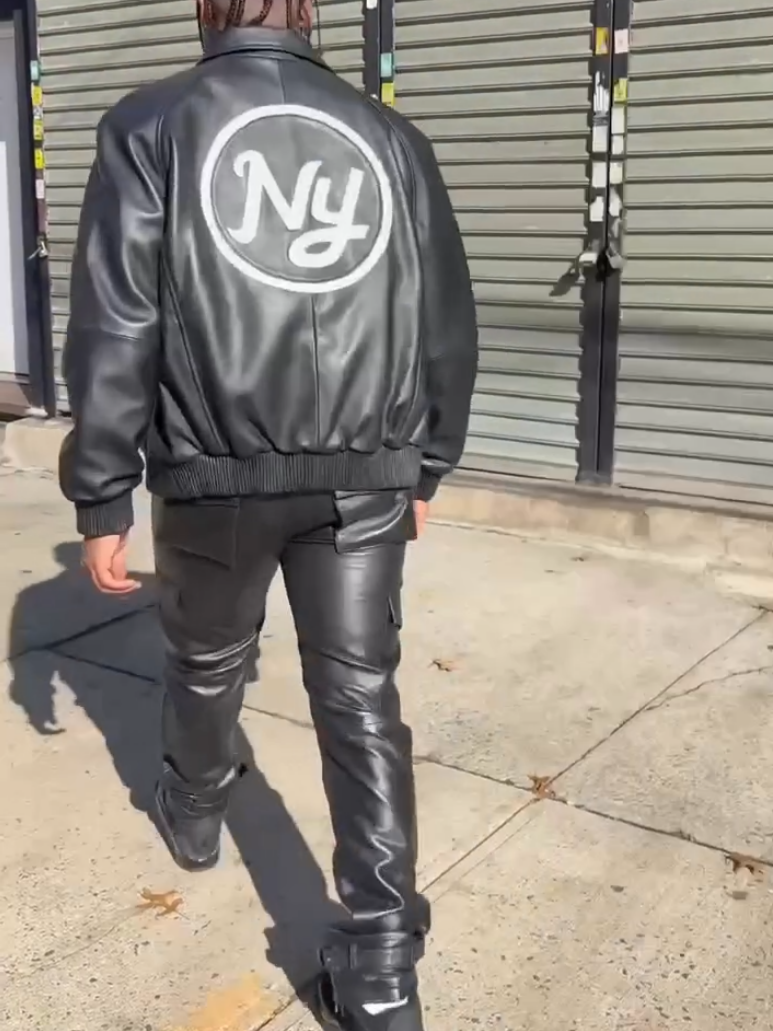 Men's Black Leather Zip Jacket