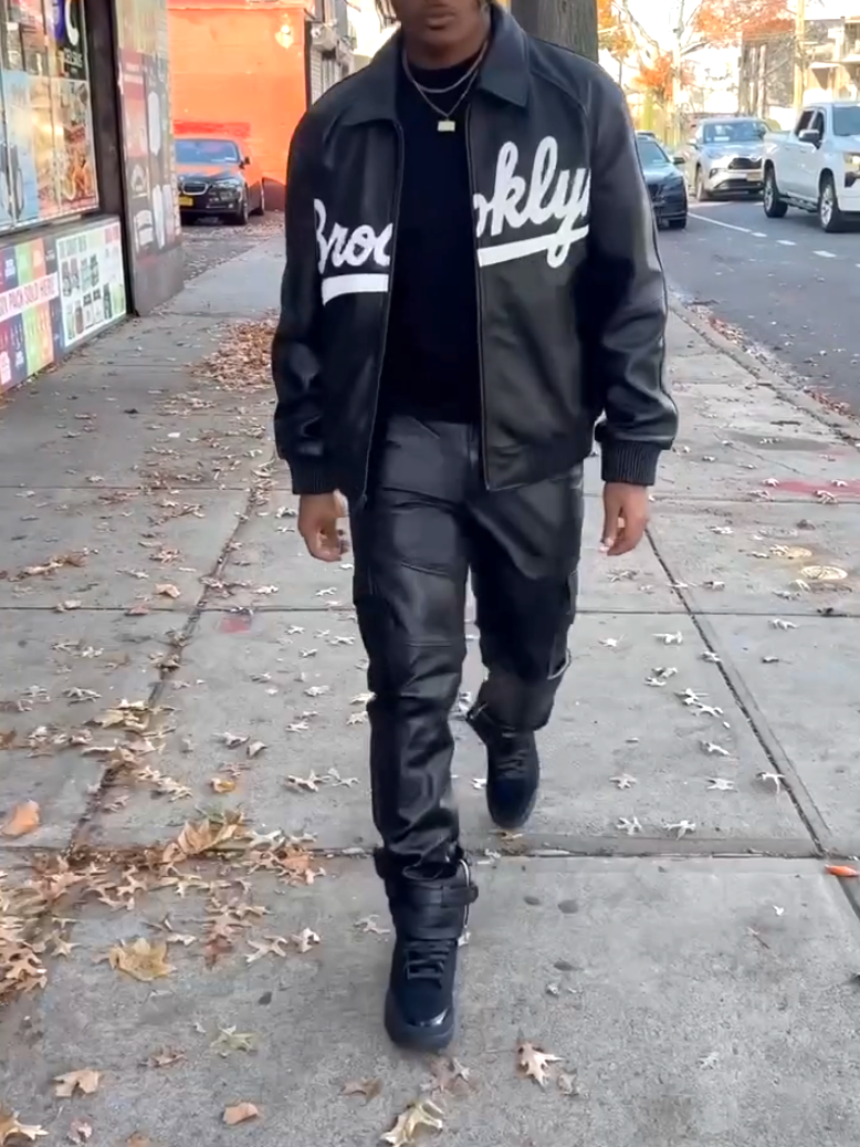 Men's Black Leather Zip Jacket