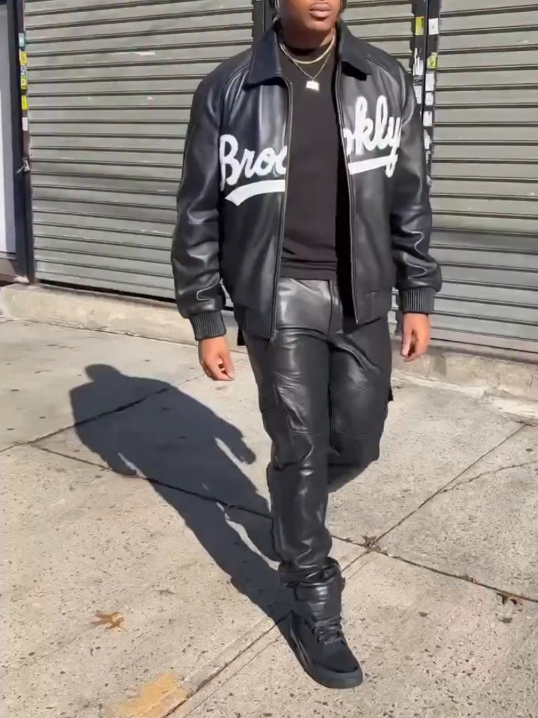 Men's Black Leather Zip Jacket