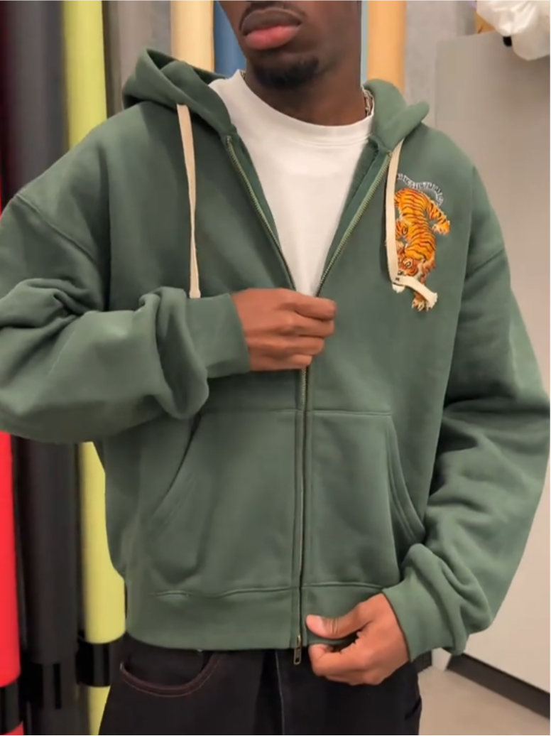 Men's Embroidered Tiger Print Hoodie