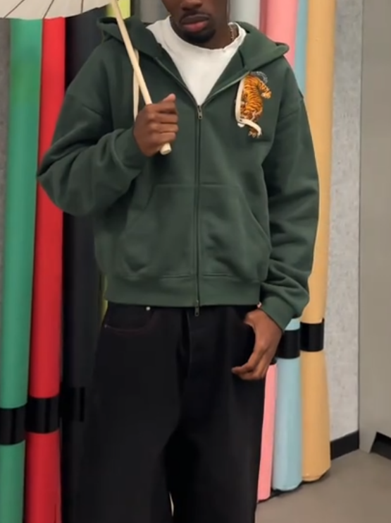 Men's Embroidered Tiger Print Hoodie