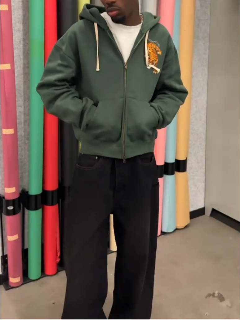 Men's Embroidered Tiger Print Hoodie