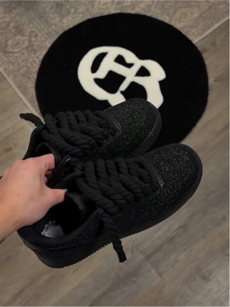 Men's Black Shiny Low-Top Sneakers