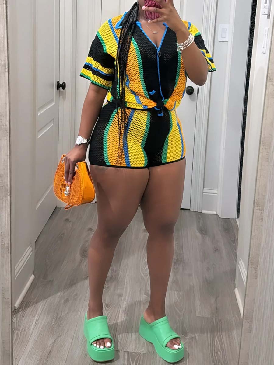 Knitted Hollow-out Two Pieces Set