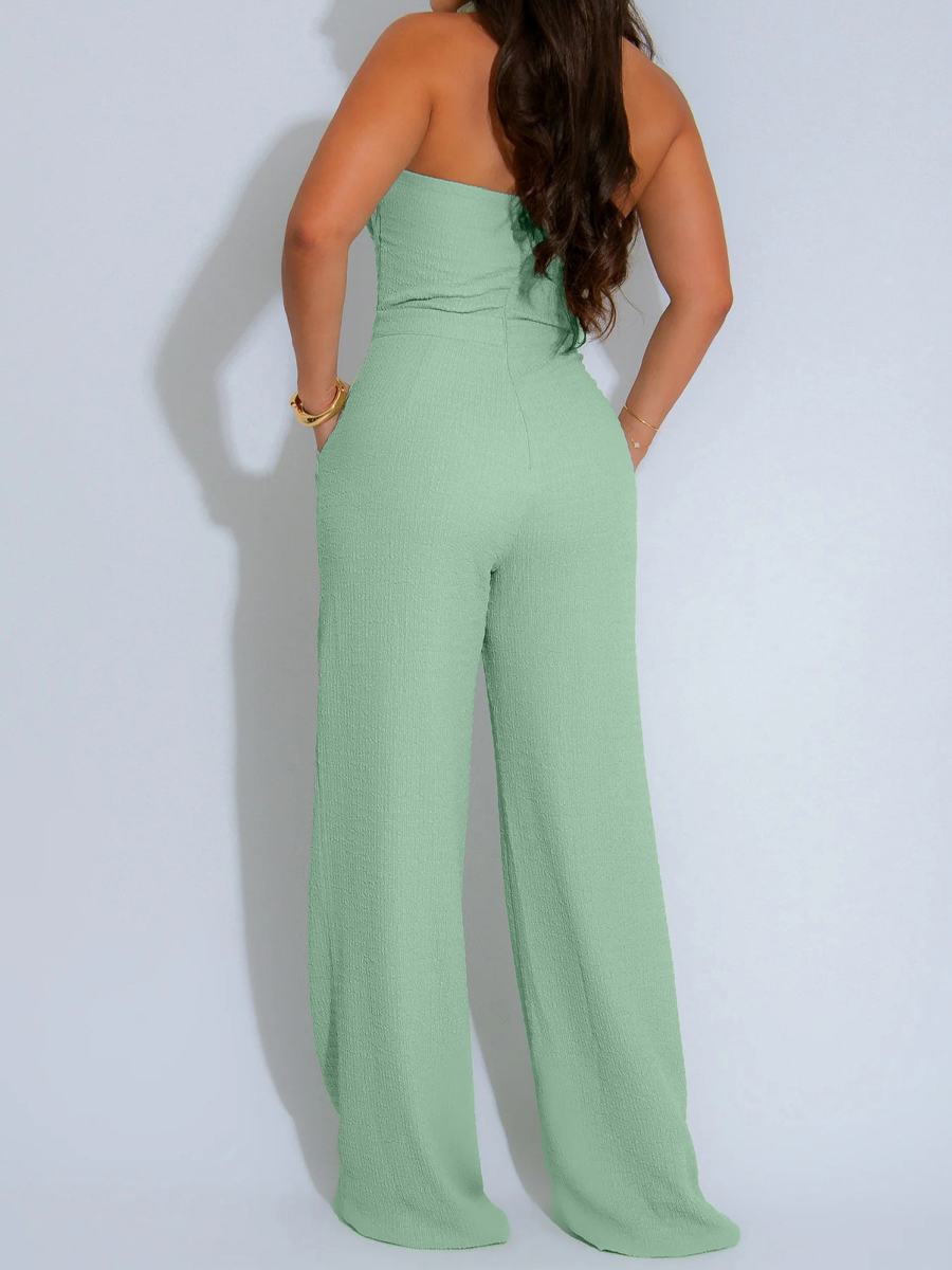 Woven Style Sleeveless Straight Jumpsuit