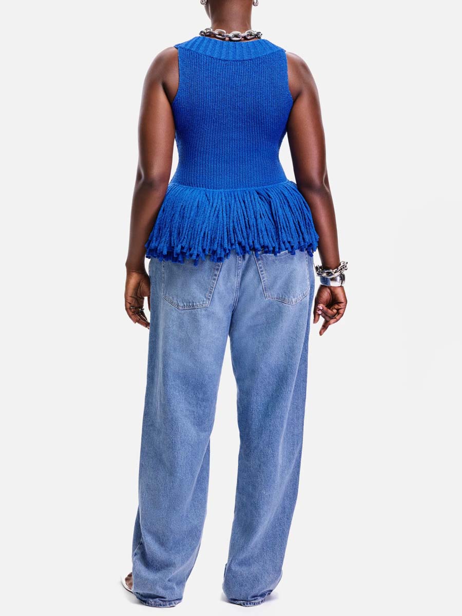 Knitted Fringed Cutout Two Pieces Dress