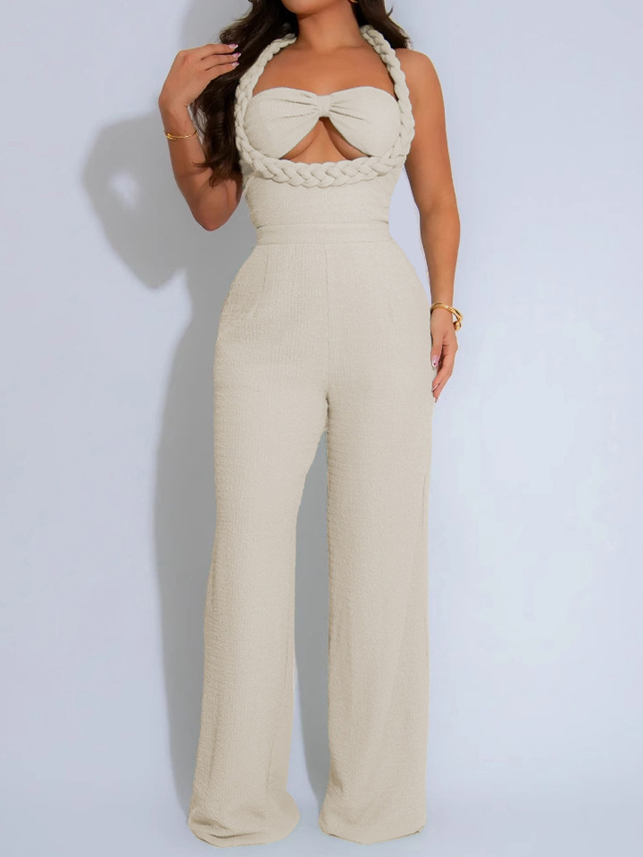 Woven Style Sleeveless Straight Jumpsuit