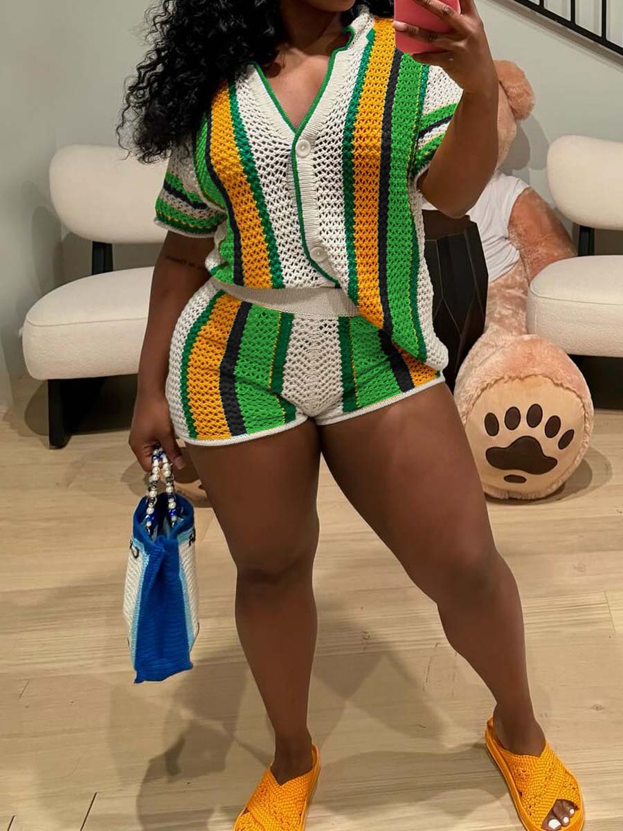 Knitted Hollow-out Two Pieces Set