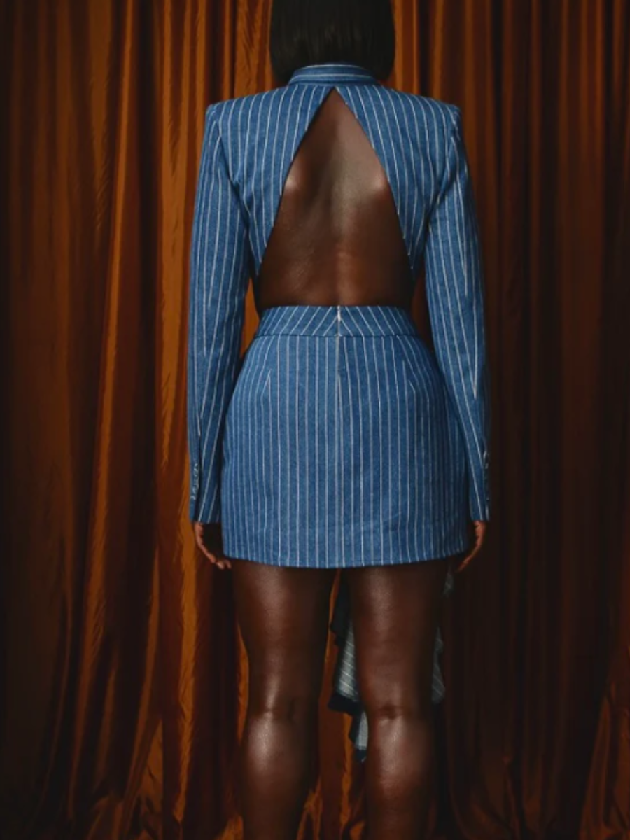 Striped Backless Skirt Suit