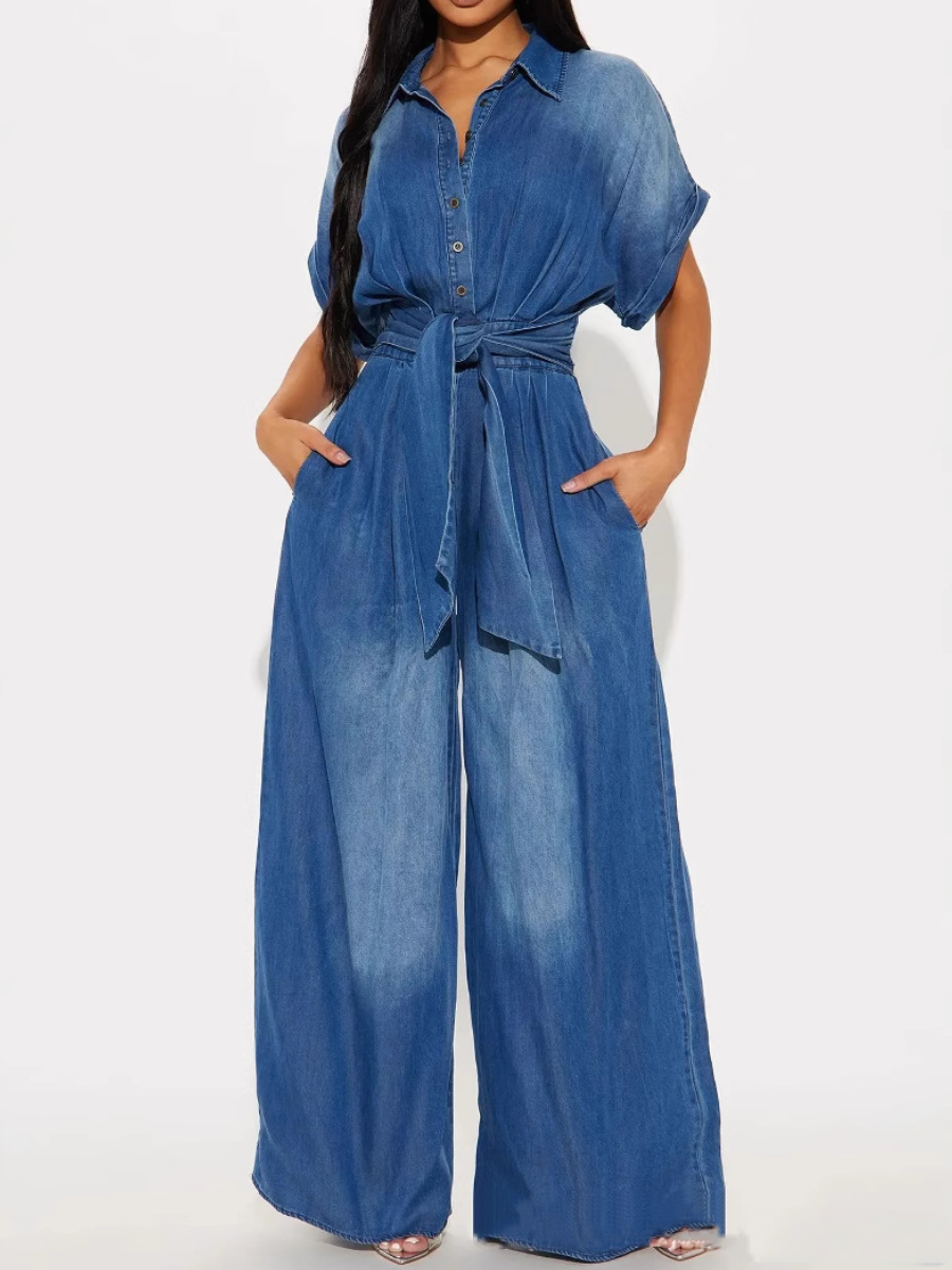 Lappel-breasted Lace-up Jumpsuit