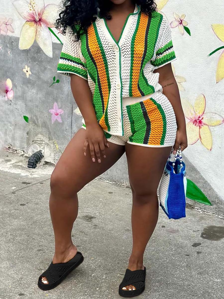 Knitted Hollow-out Two Pieces Set