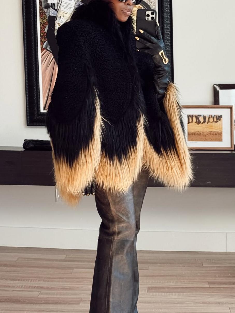 Stunning Flower Black Fox Fur Plush Jacket