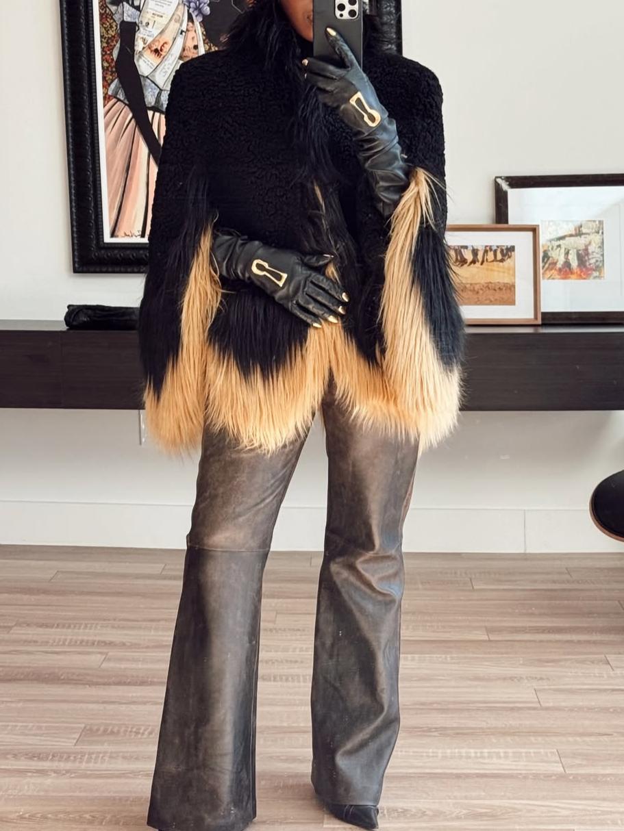 Stunning Flower Black Fox Fur Plush Jacket