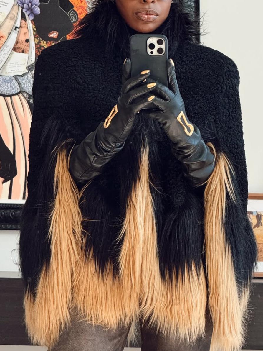 Stunning Flower Black Fox Fur Plush Jacket