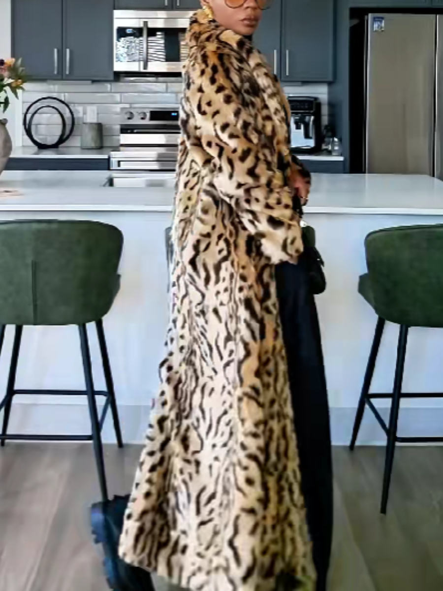 Faux Fur Leopard Print Coat