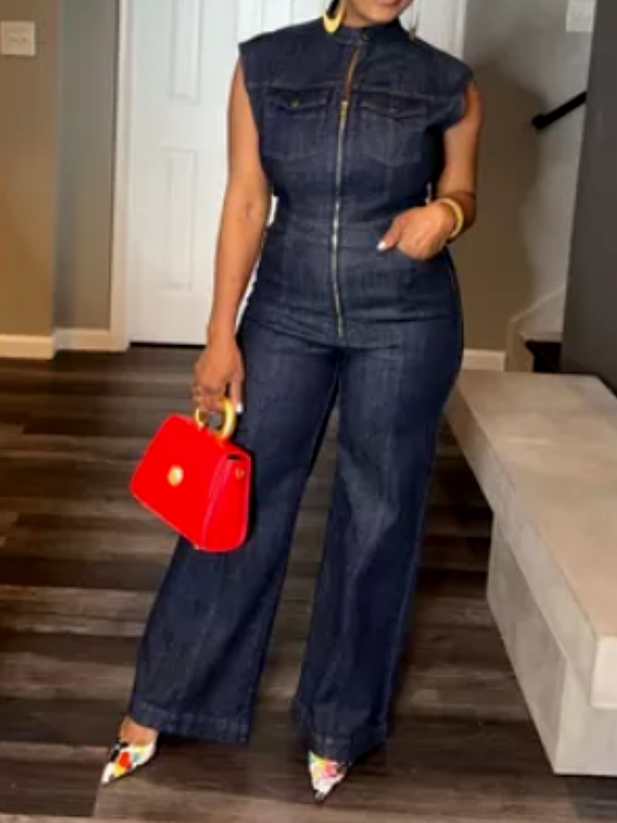 Chic Navy Denim Jumpsuit
