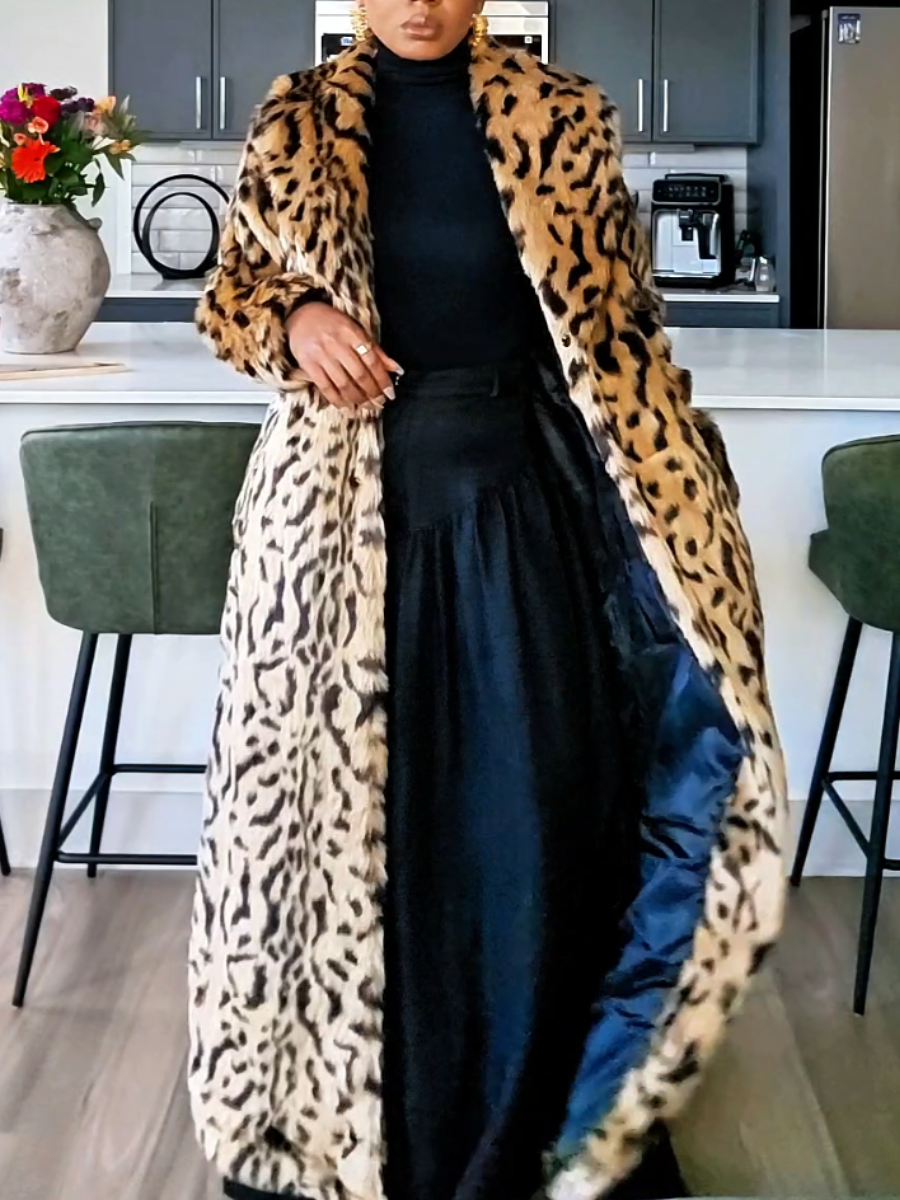 Faux Fur Leopard Print Coat