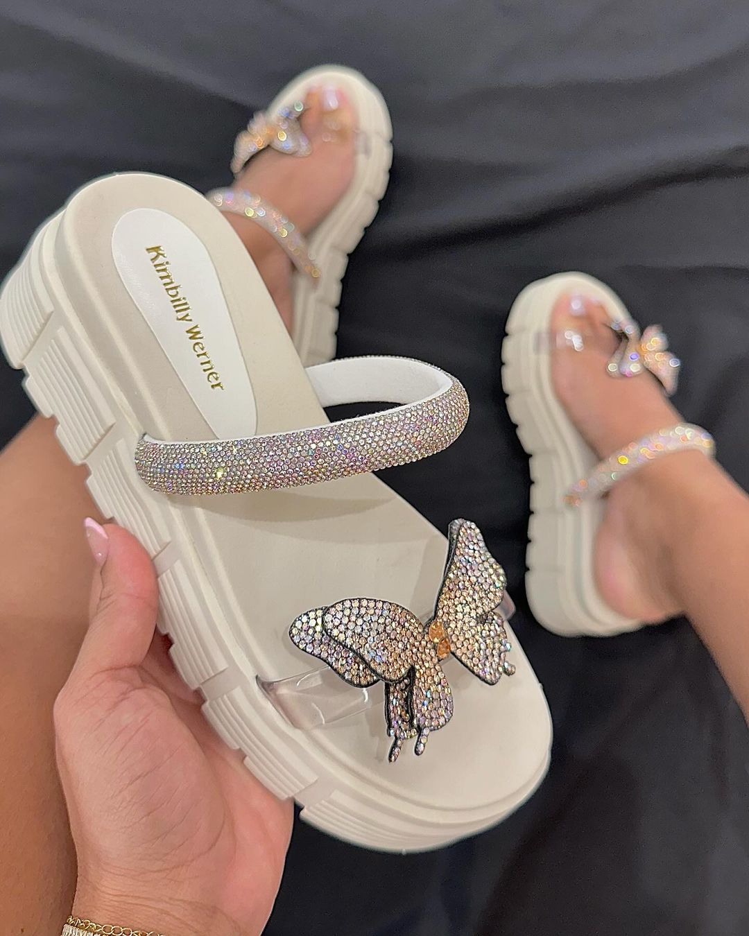Rhinestone Butterfly Clip-on Comfortable Non-slip Slippers