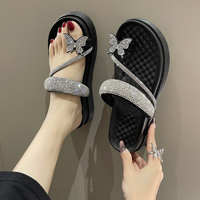 Rhinestone Butterfly Clip-on Comfortable Non-slip Slippers