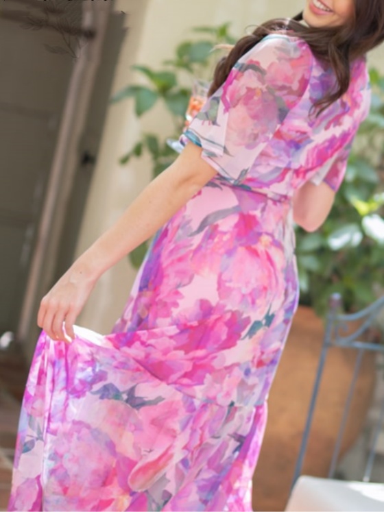 Floral Chiffon Elegant Midi Dress