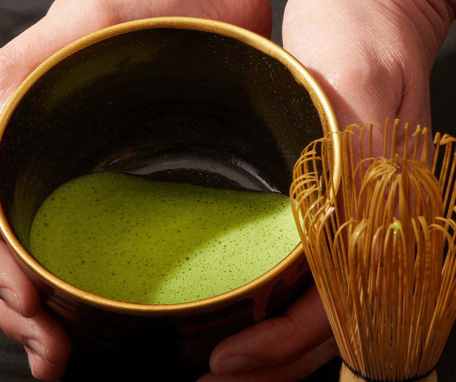 Matcha Bowl With Finely Whisked Matcha using a Bamboo Chasen