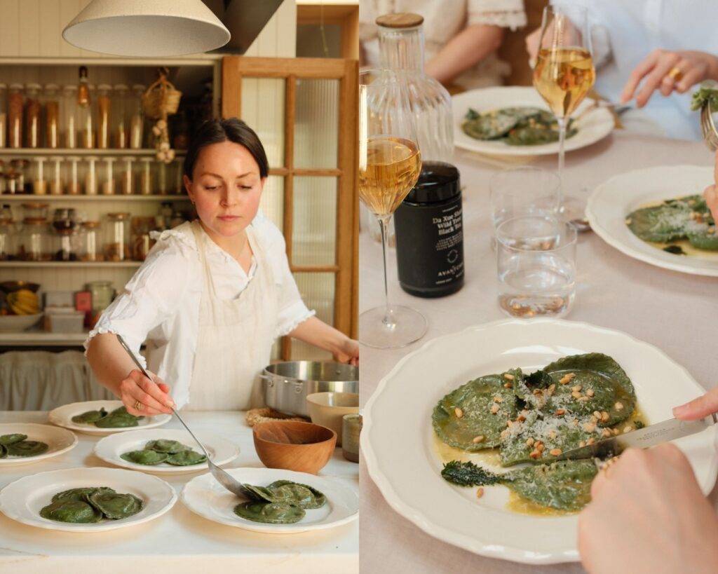 Nettle Ravioli by Olivia Cavalli paired with Wild Black Tea cold brew