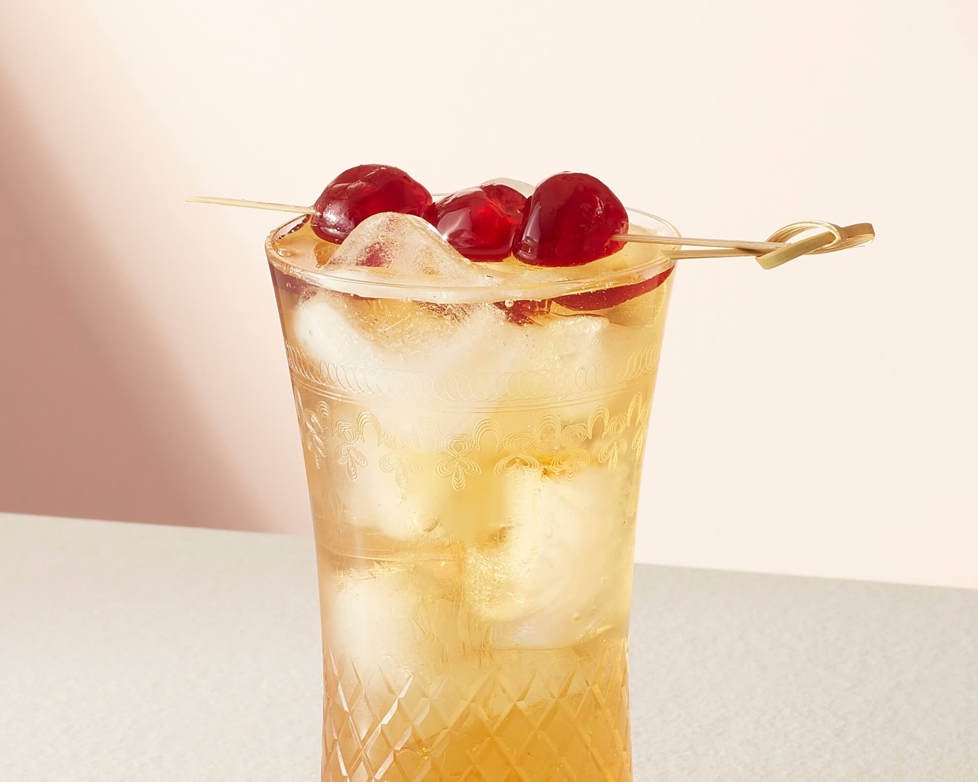 Lychee black iced tea with maraschino cherries 