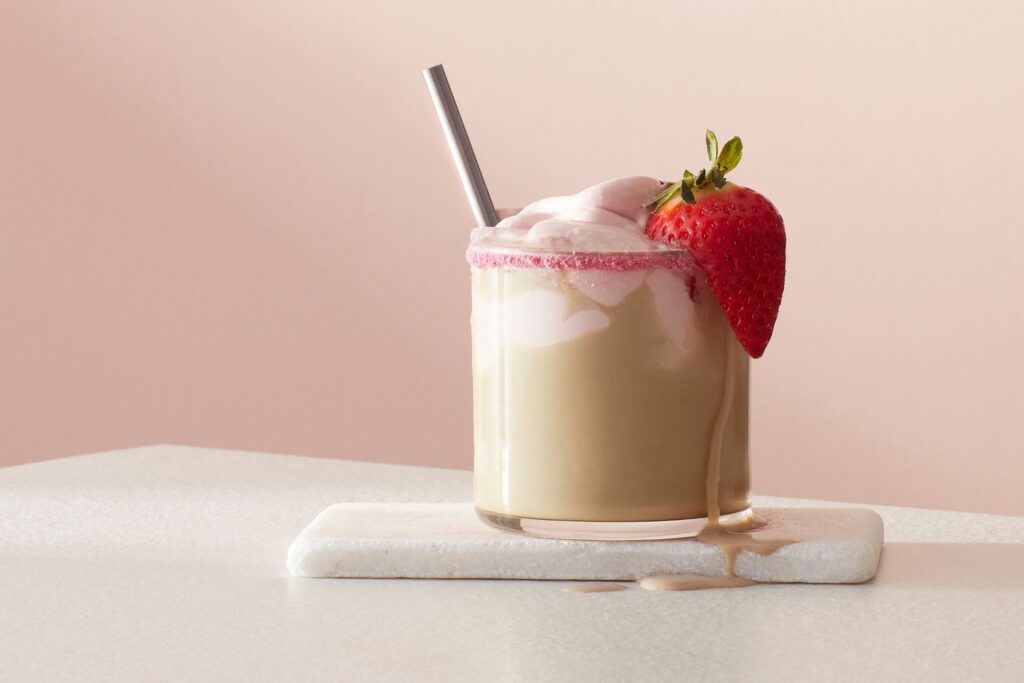 Strawberry Cold Foam Hojicha using AVANTCHA Organic Hojicha Powder