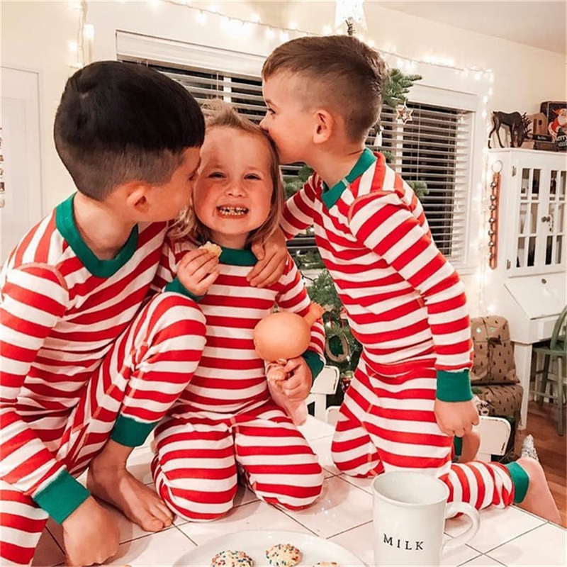 Jagute™ Rot-grün gestreifter Eltern-Kind-Pyjama