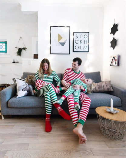 Jagute™ Rot-grün gestreifter Eltern-Kind-Pyjama