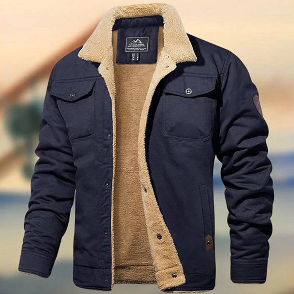 Jagute™ Herren Casual Farbe Revers Fleece Baumwolle Jacke