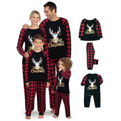 Jagute Plaid Elk Eltern-Kind-Pyjama-Set