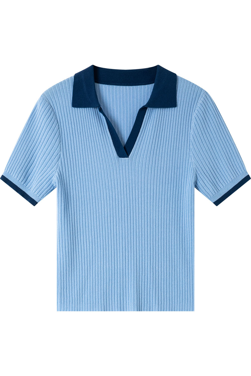 Contrast Color Polo Collar Pullover Sweater