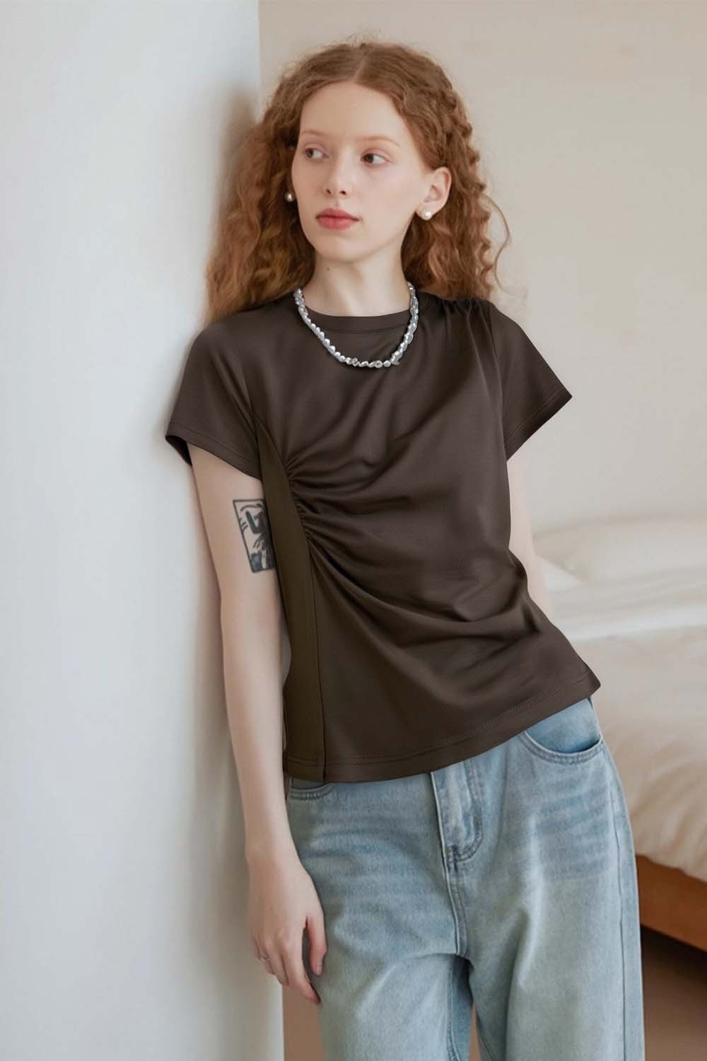 Pleated Long - sleeved T-shirt
