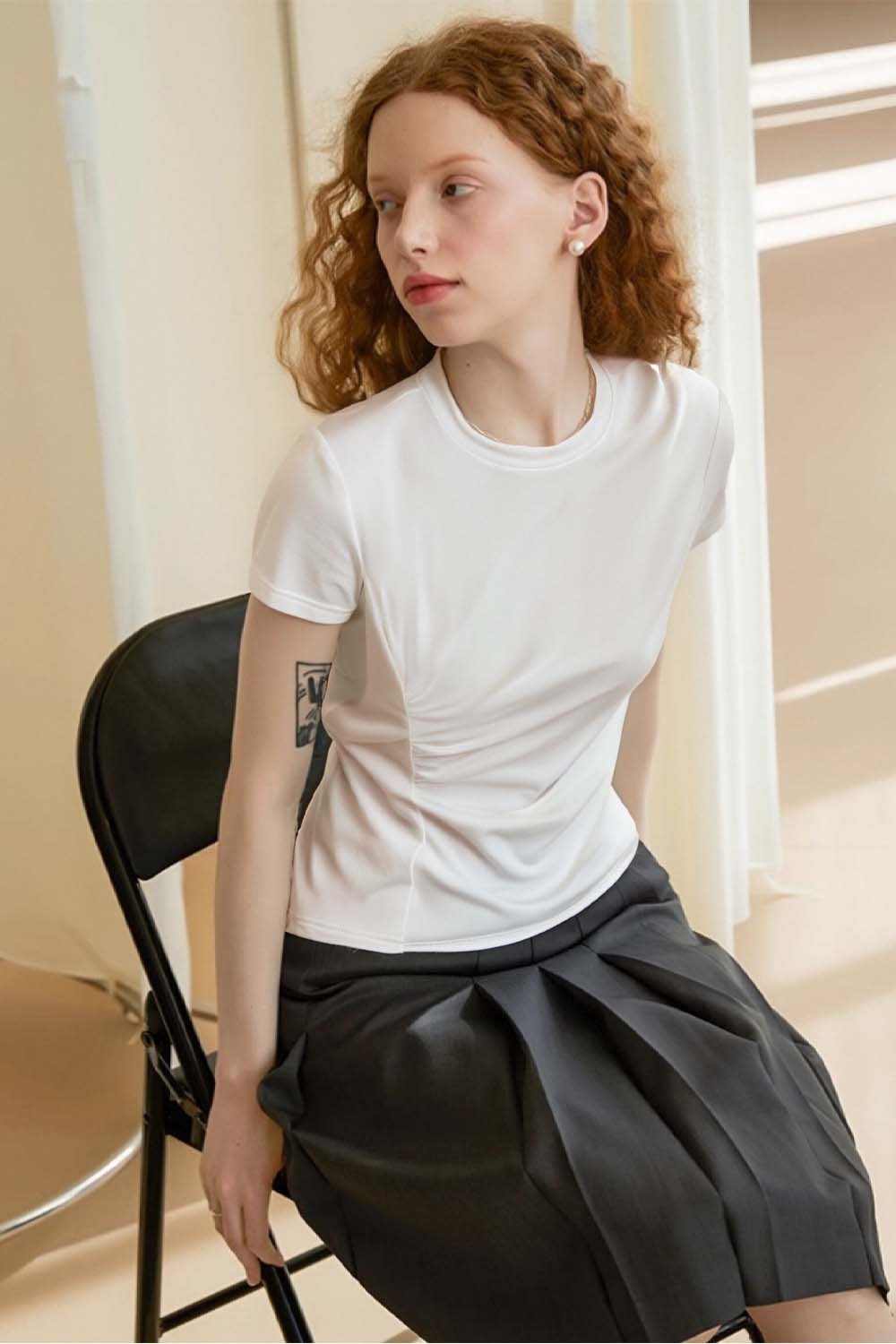 Pleated Long - sleeved T-shirt