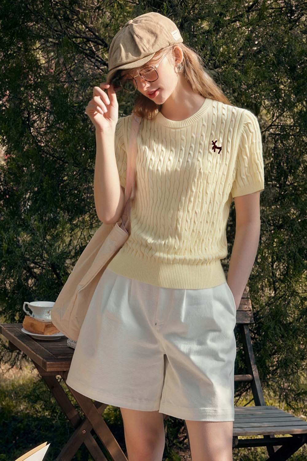 Straight Shoulders Round Neck Embroidered Sweater